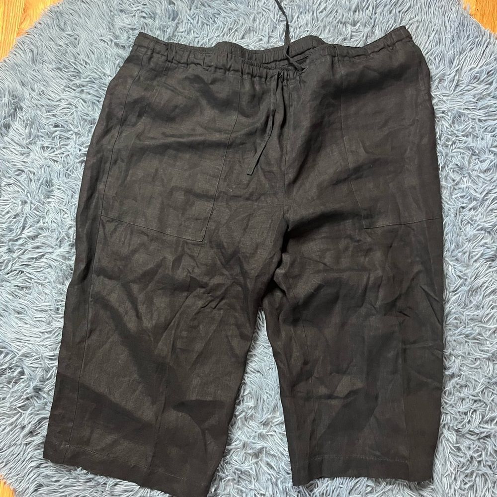 Eskandar Black Linen Cropped Pants Oversized Lagenlook Size M